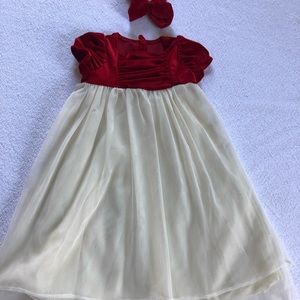 Baby girls dress velvet and chiffon dress and matching headband